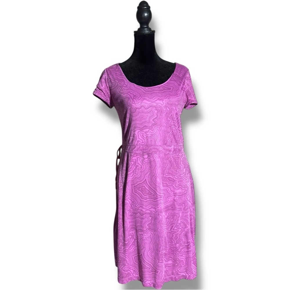 Merrell Light Purple Short Sleeve Waist Cinched Open Back Midi Dress - Picture 3 of 15